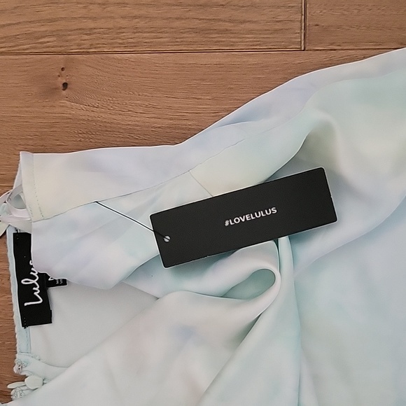 NWT Lulus Tranquil State Tie Dye Satin Cowl Neck Midi Dress Blue Medium - Picture 6 of 12